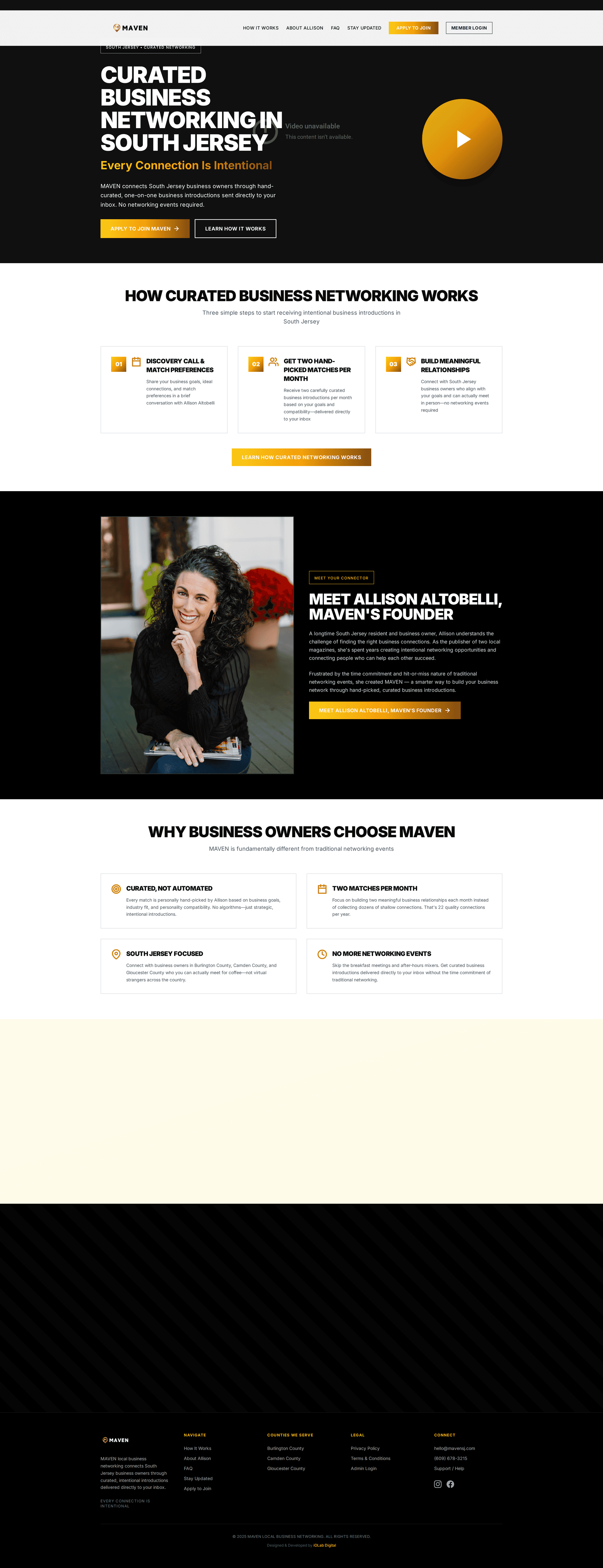 The Maven marketing homepage for South Jersey's curated business-networking community