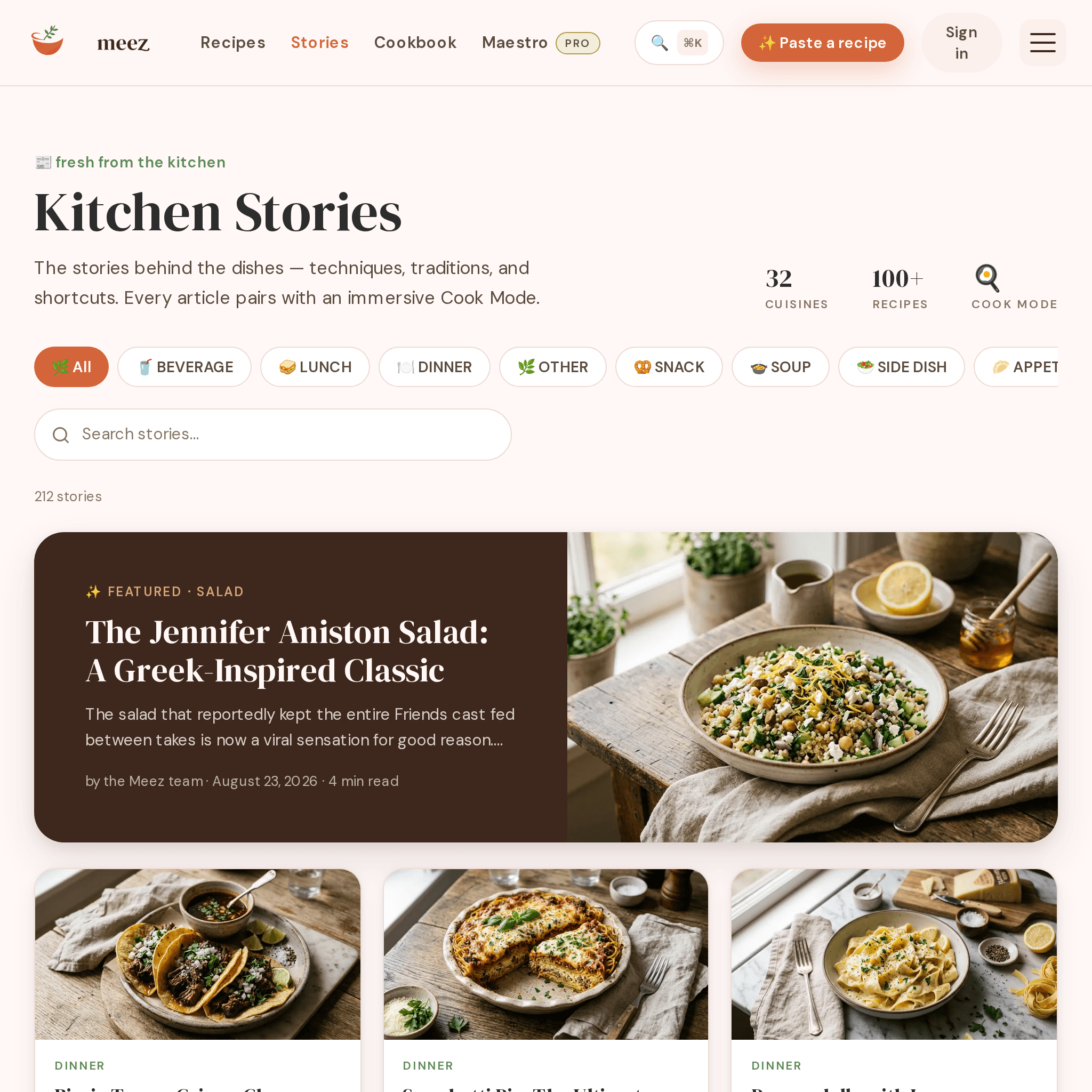 The Meez Kitchen Stories blog, an SEO content engine of cuisine and technique articles