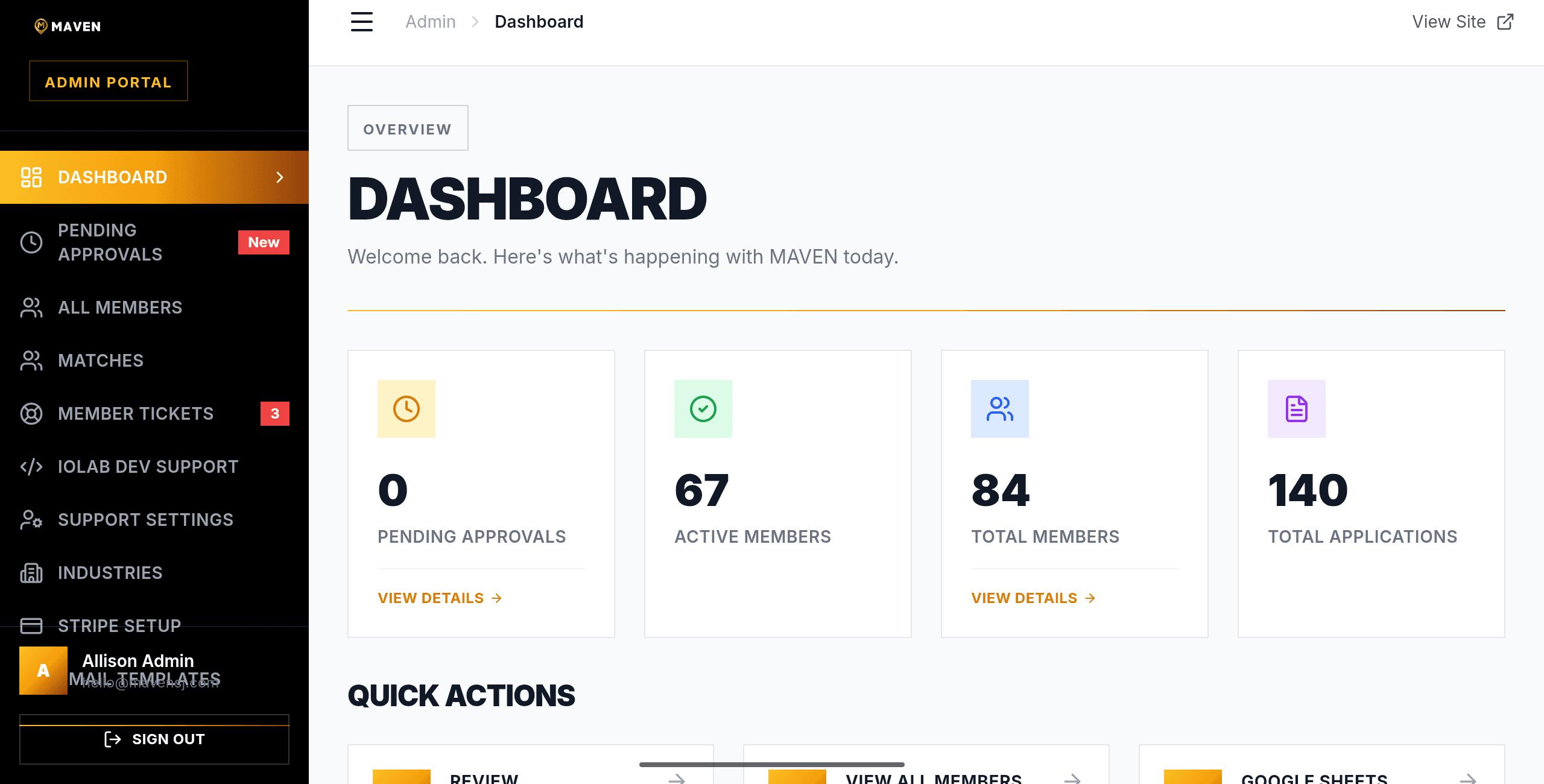 Maven — Curated networking admin dashboard, a custom platform built by iOLab Digital