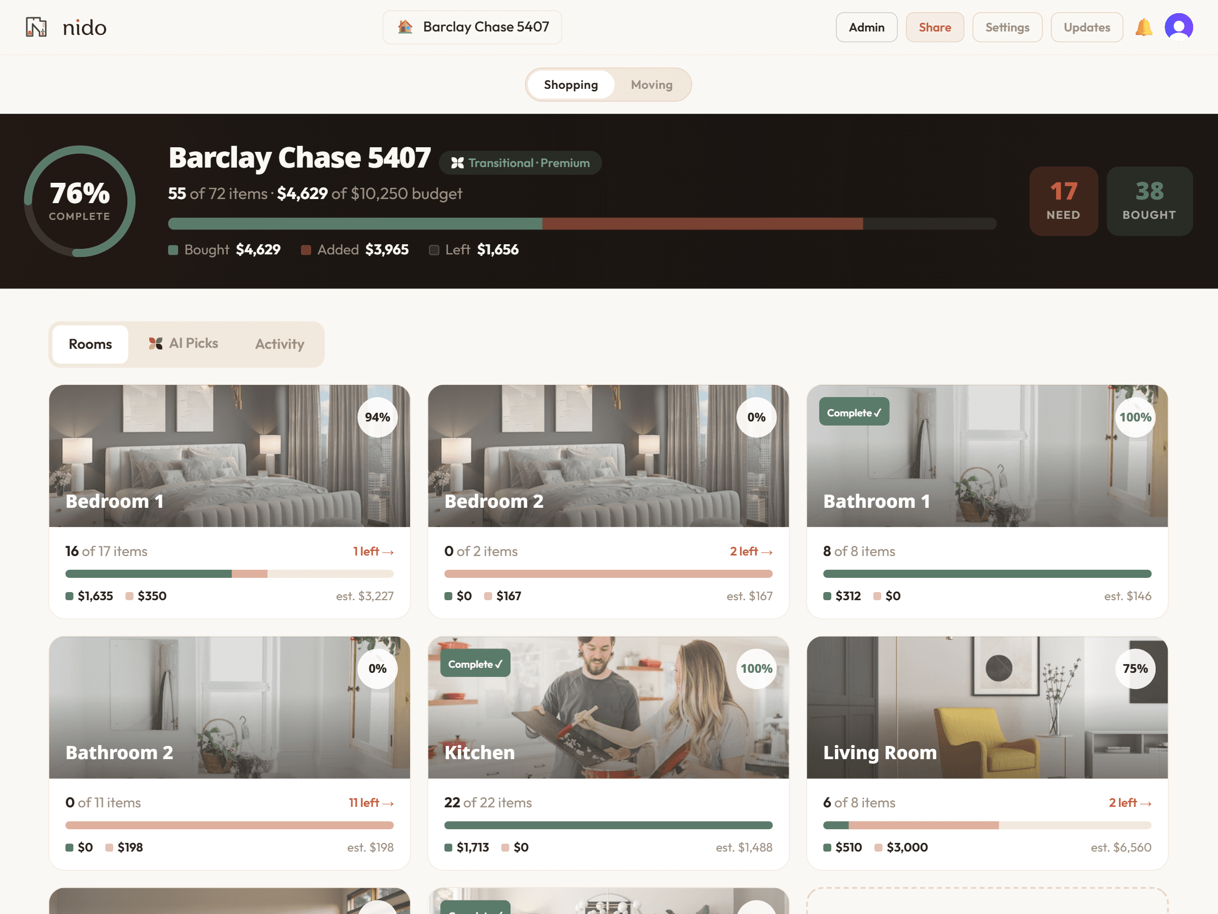 Nido AI Home Operating System — Shopping & Rooms Overview, a live product built and operated by iOLab Digital